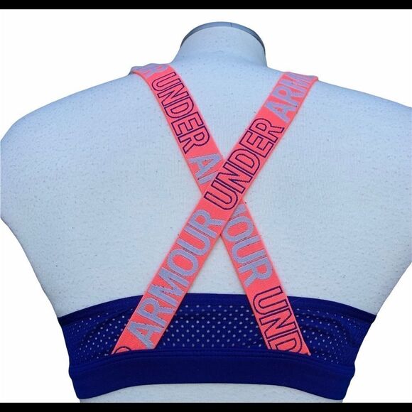 Under Armour grey blue logo sports bra Sz S - Picture 3 of 5